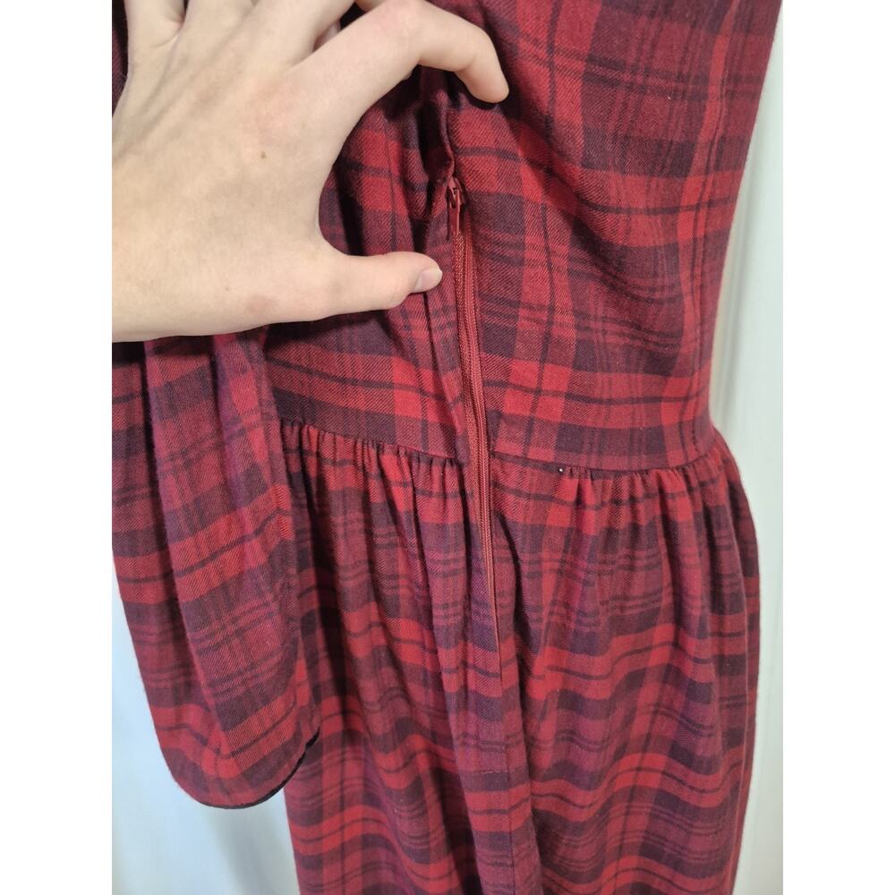 Vintage Laura Ashley Red Plaid Wool Blend Tartan Midi Dress US 12 - Picture 7 of 12